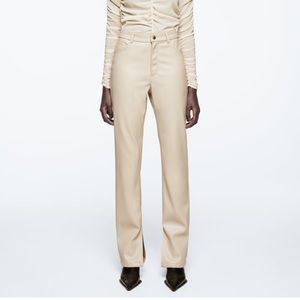 Zara Faux Length Flared Slim Pant in Off White size 4